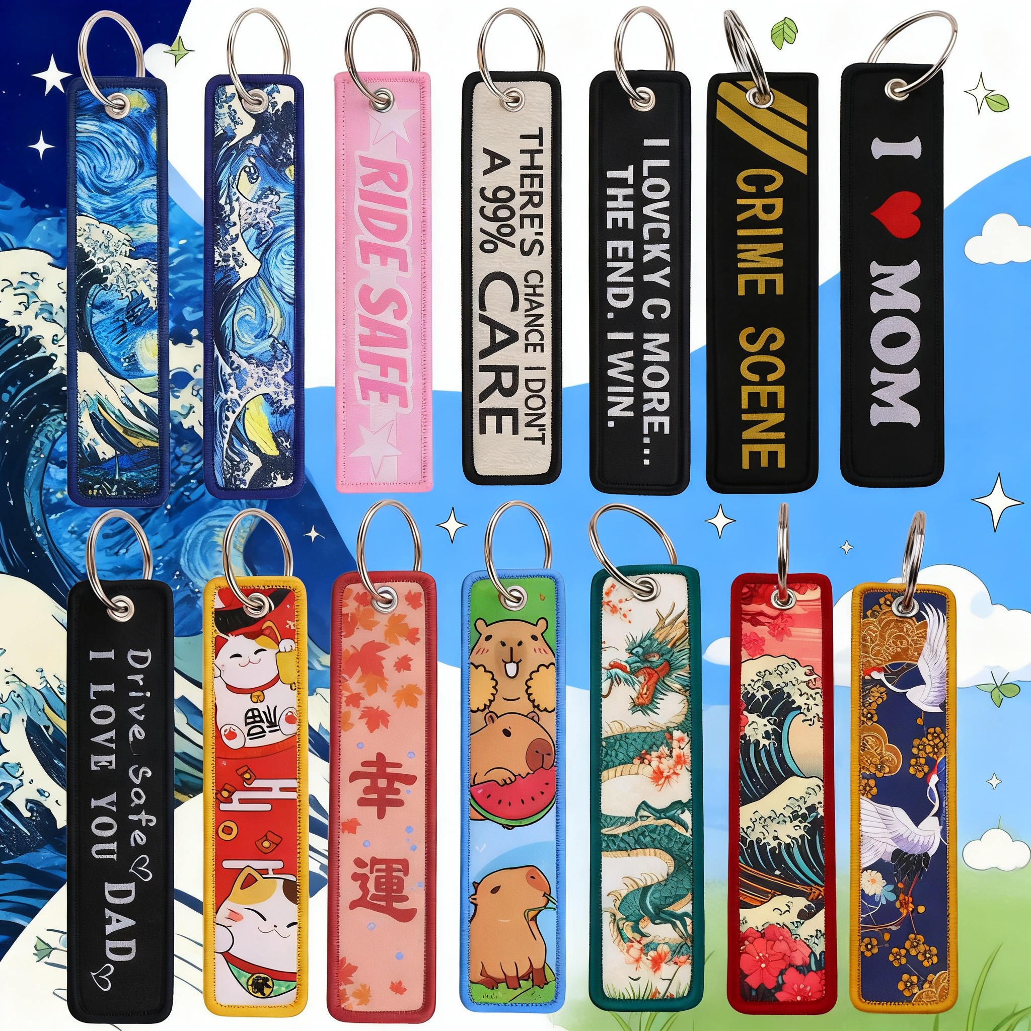 Van Gogh Embroidery Key Fobs K - Carabiner Keychain ulasan dan harga